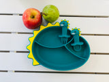 Green Dinosaur Silicone Suction Plates w/ Cutlery