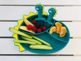 Green Dinosaur Silicone Suction Plates w/ Cutlery