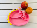 Pink Dinosaur Silicone Suction Plates w/ Cutlery