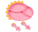 Pink Dinosaur Silicone Suction Plates w/ Cutlery